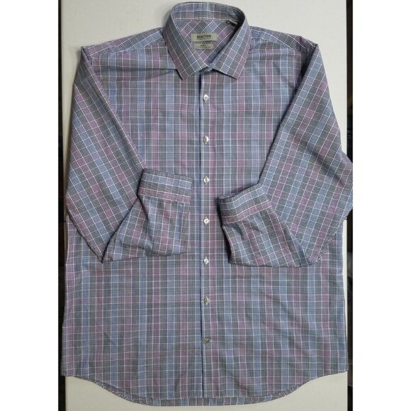 Kenneth Cole Reaction Long Sleeve Button Up Purple/Blue Check Shirt Men's 17 - Picture 1 of 10